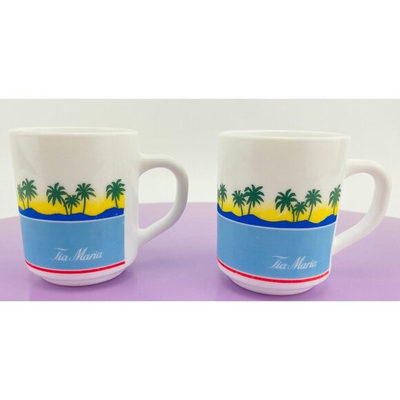Vintage Arcopal cups, tropical Tia Maria mugs, French milk glass, as a pair - Picture 5 of 10